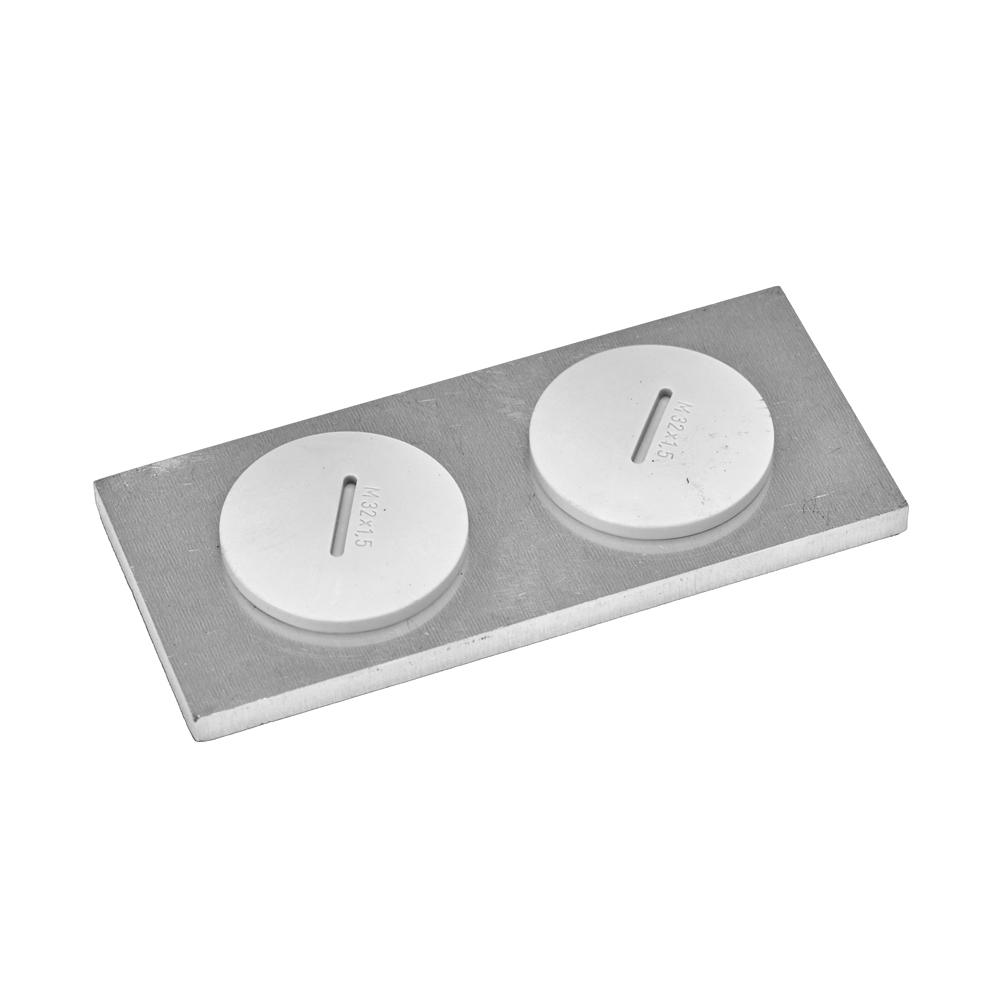 Cable gland plate, 114x50x6mm, 2 holes, 32mm